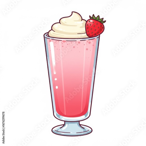 Pixel Art Strawberry Milkshake Topped with Whipped Cream and a Fresh Strawberry