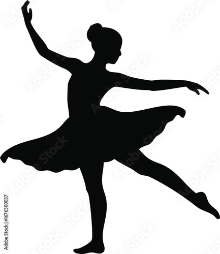 Elegant silhouette of a ballerina in dynamic pose performing ballet on silhouette