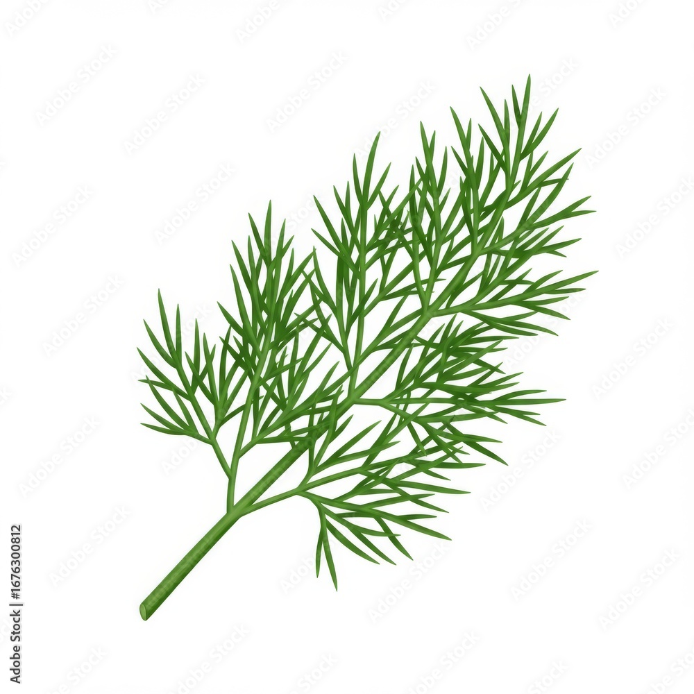 Fototapeta premium Single Sprig of Bright Green Dill Herb Isolated on a Clean White Background