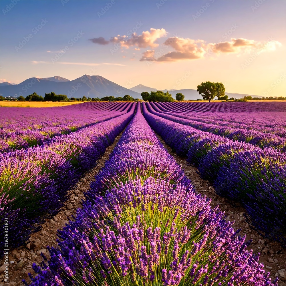 Fototapeta premium Lavender field at sunset (2)