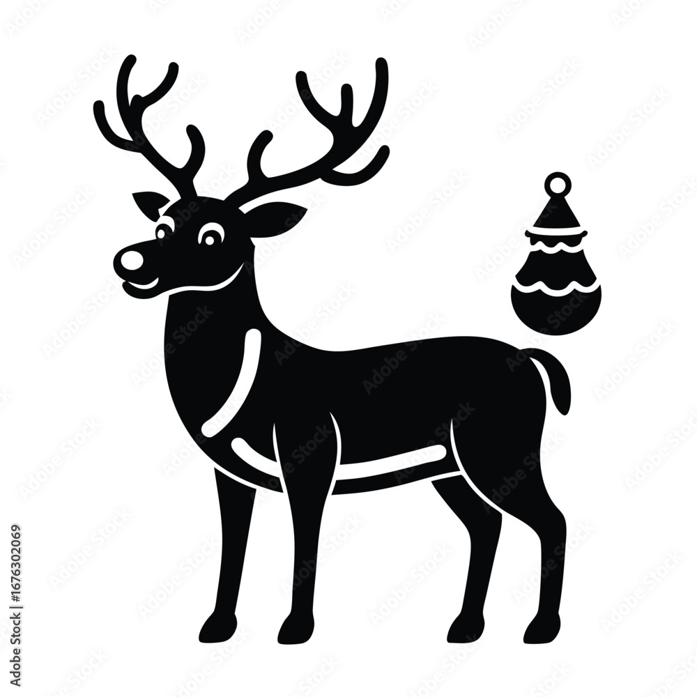 Fototapeta premium reindeer with santa silhouette vector icon