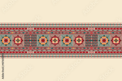 Traditional Tatreez embroidery horizontal seamless pattern, Palestinian border. Scalable vector design for print, background, template