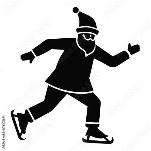 santa ice skating silhouette vector icon