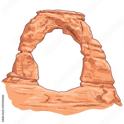 Stylized Orange Rock Arch Illustration Isolated on White Background Graphic Art