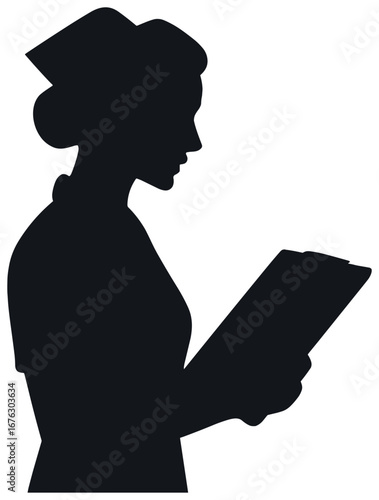 Nurse silhouette vector: healthcare theme, medical profession, hospital worker