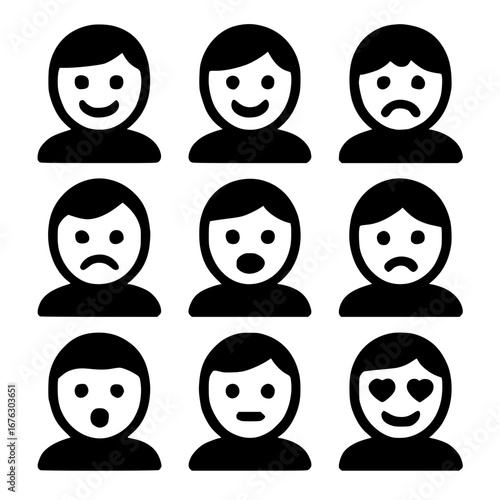 Diverse emotions represented in simple, stylish person icons