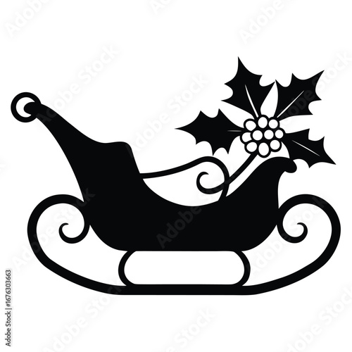 sleigh with holly silhouette vector icon