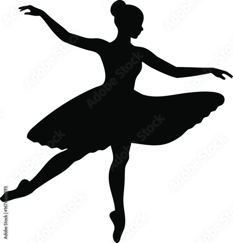Elegant silhouette of a ballerina in graceful pose performing ballet dance movement silhouette