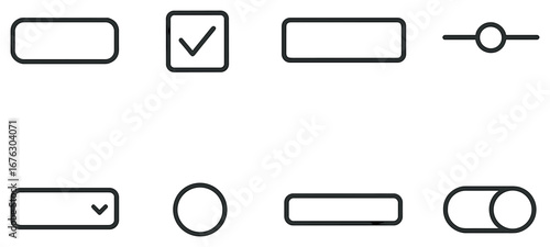 Ui elements flat icon set. featuring checkbox, switch, slider, and button symbols