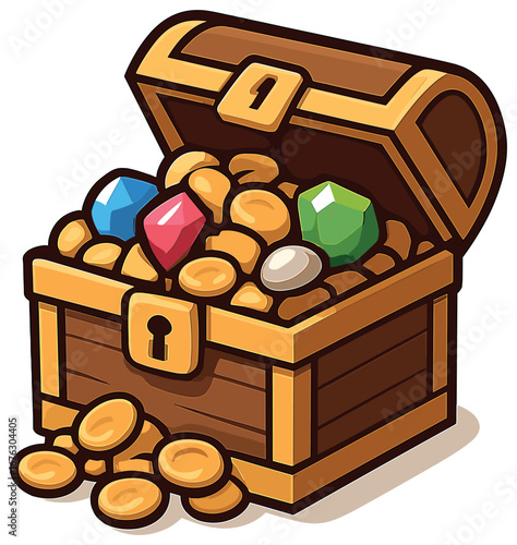 Treasure and gemstones 3d icon set. featuring chest, coins, gems, ruby, sapphire, emerald, diamonds, gold