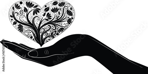 Woman silhouette with hands forming a heart symbol