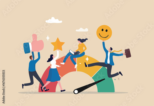Employee engagement, commitment or motivation to success with company, staff dedication or job satisfaction, productivity or employee recognition, business people employee with stars and happy reward.