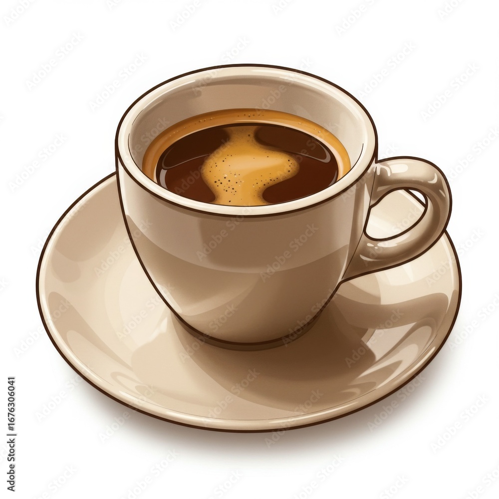 Obraz premium Beige Coffee Cup with Rich Dark Coffee Foam on Matching Saucer Pixel Art