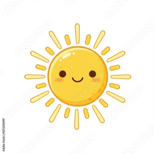 Pixel Art Illustration of a Smiling Yellow Sun with Radiating Rays on White