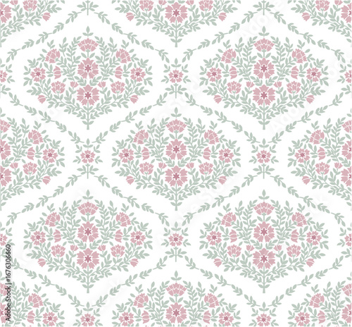 Boho Floral repeat pattern, Block print , Flower damask, floral vector file, ogee pattern, global print, seamless floral, Trellis