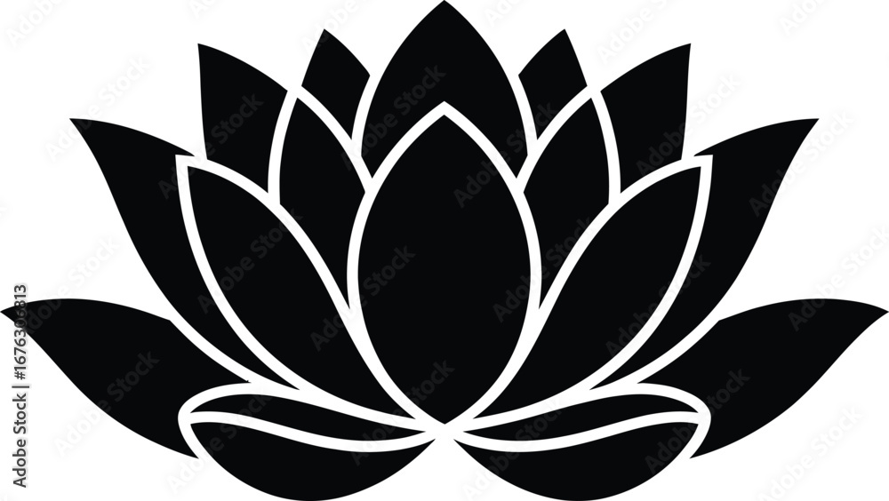 Fototapeta premium Black Silhouette Lotus Flower Vector Illustration