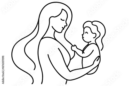 Loving vector illustration of a mother holding her children, showing a family of people with love and care