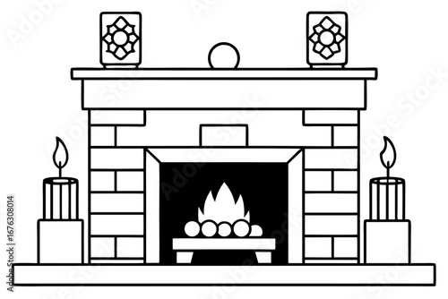 A beautiful interior living room with a cozy fireplace and a burning wood stove, creating a warm, inviting atmosphere for the winter holidays