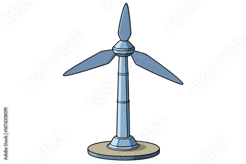 An alternative energy wind turbine with a clean white propeller generates renewable power against a blue sky