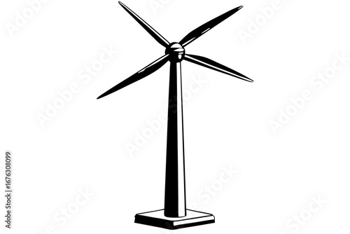 White wind turbine generating clean, renewable energy against a bright blue sky