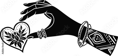 Hand Holding Heart with Floral Motifs