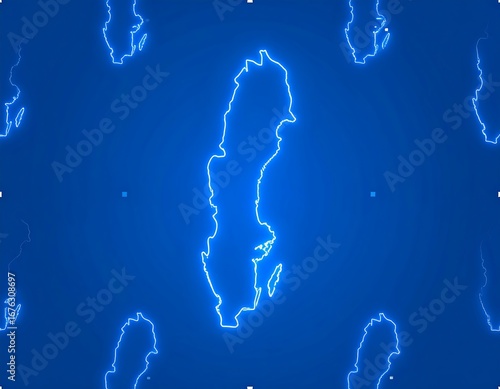 Map of Sweden, glowing outline, repeating pattern