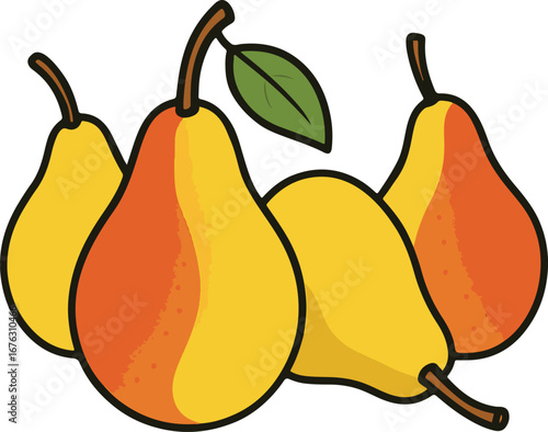 Four Ripe Pears Yellow Orange Fruit Illustration yellow pear
