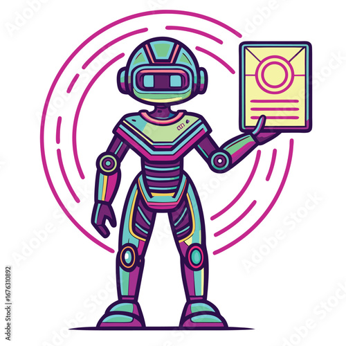 Futuristic robot holding glowing holographic data android artificial intelligence