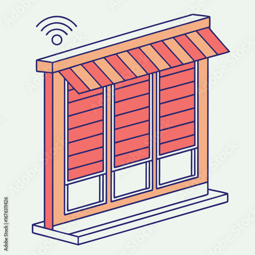 Smart window blinds with wifi signal isometric view coral