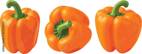 Three Orange Bell Peppers Isolated White Background