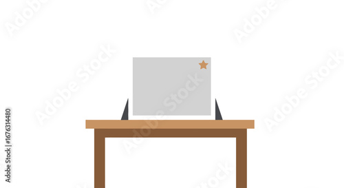 Simple desk partition with a star, promoting safety and privacy.