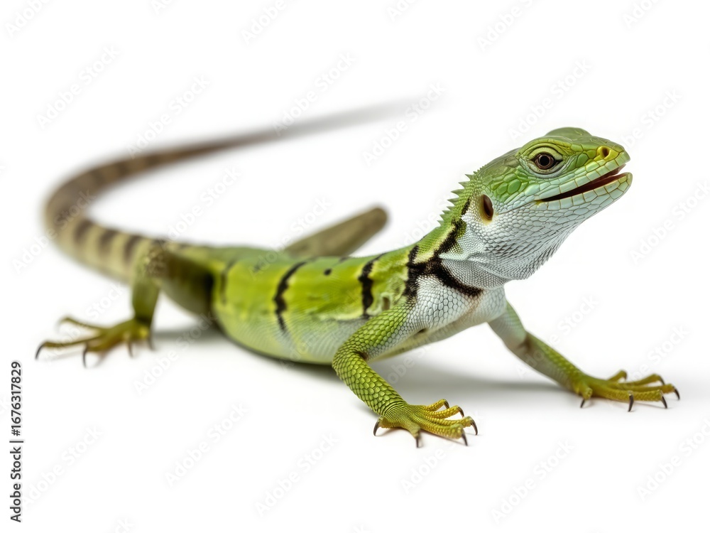 Fototapeta premium Green lizard scales stripes reptile