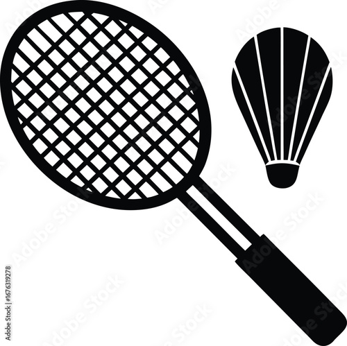 Badminton racket and shuttlecock isolated on white background, a sport equipment