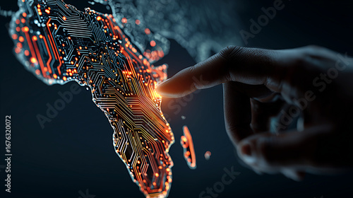digital map of africa and hand of african scientist - concept of technological growth	