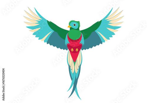 Colorful Quetzal Bird in Flight A Vibrant Illustration of Central American Wildlife