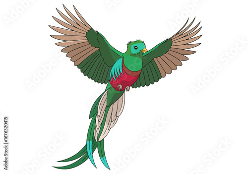 Resplendent Quetzal in Flight A Vibrant Illustration