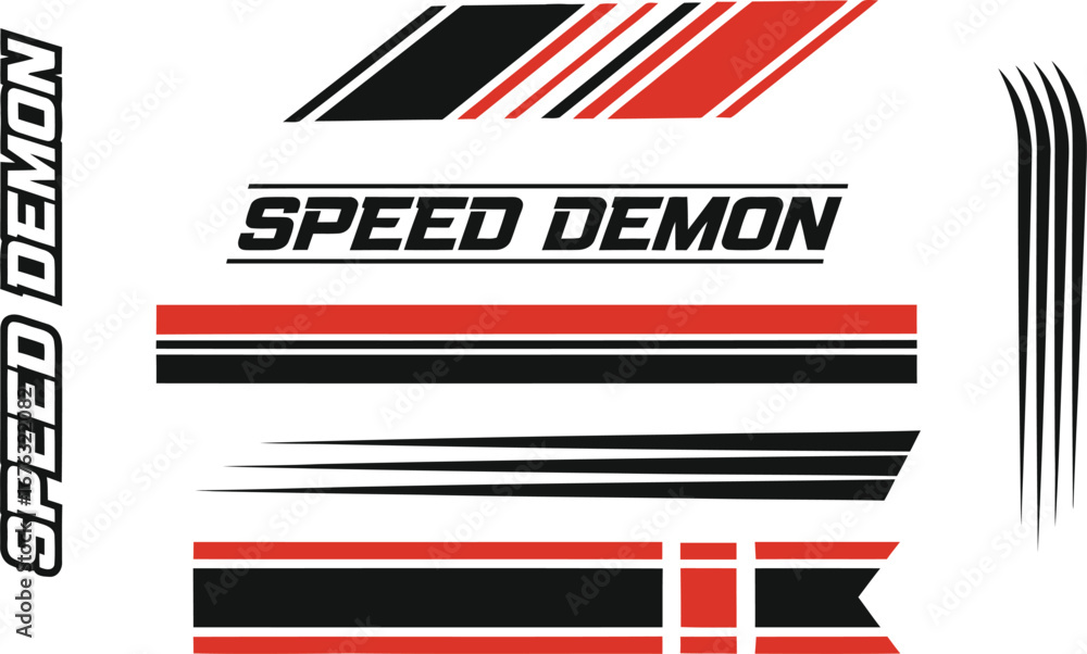 Fototapeta premium Racing Stripe Decal Vector Set with Speed Demon Typography Design
