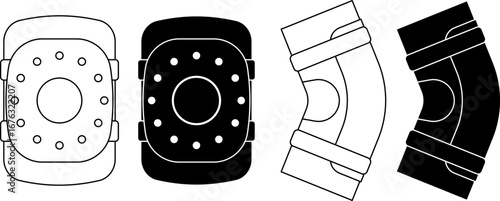 front view and side view Knee pads or kneepads icon set