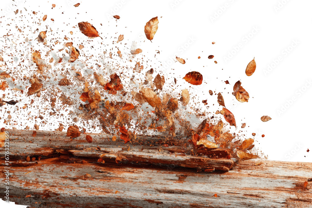 Fototapeta premium Wood shavings erupting from a fractured log