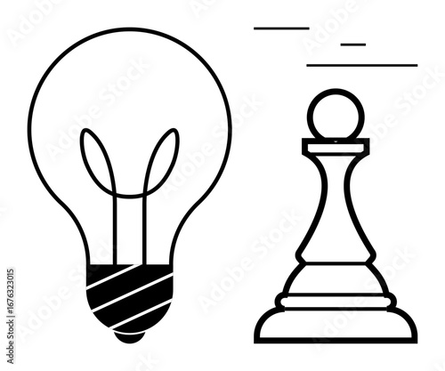Lightbulb alongside a chess pawn, blending innovation with strategy. Ideal for ideas, creativity, problem-solving, leadership, decision-making, entrepreneurship, simple landing page