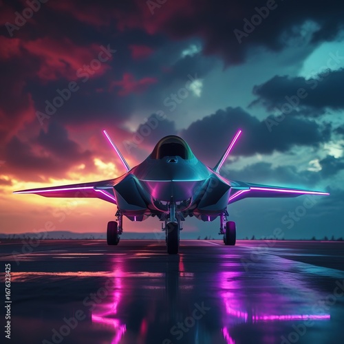 Wallpaper Mural Futuristic Neon-Lit Modern Fighter Jet Torontodigital.ca