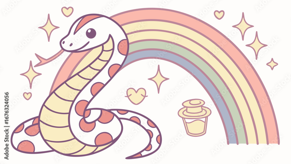 Fototapeta premium SVG art: A Sleepy Anaconda in a Rainbow vibe, tinted with Pastel Rainbow tones