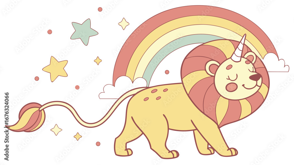 Fototapeta premium Creative SVG: Amused African Lion in a Pastel Rainbow colored Rainbow theme