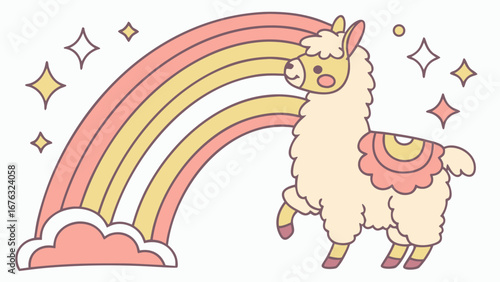 SVG art: A Playful  Alpaca in a Rainbow vibe, tinted with Pastel Rainbow tones
