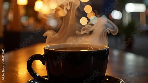 Enjoying a steaming cup of coffee in a cozy café setting, perfect for relaxation and focus during a busy day. A moment of warmth and comfort