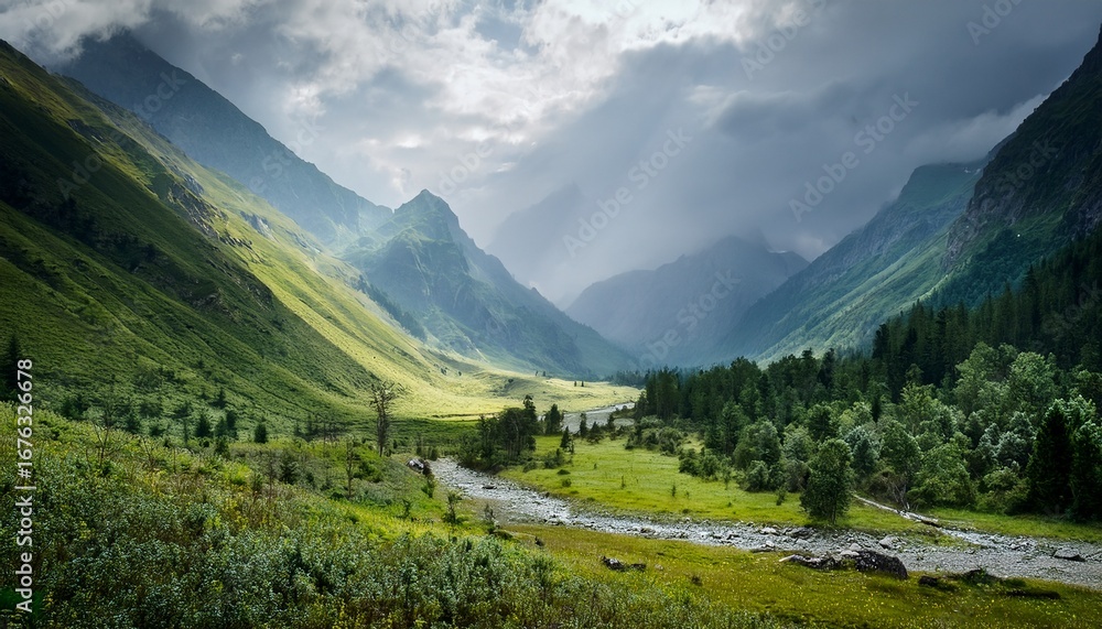 Fototapeta premium rainy mountain valley morning