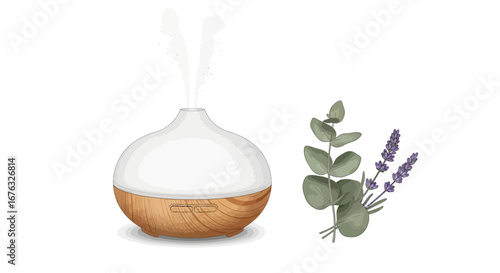 Aromatherapy diffuser with lavender and eucalyptus for relaxation illustration