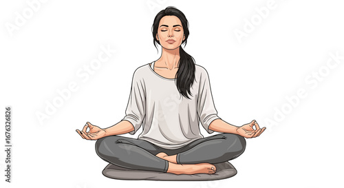 Artistic woman in lotus position illustration promotes healthy lifestyle