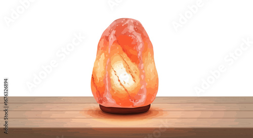 Himalayan Salt Lamp Radiating Warmth on Wooden Table for Home Decor