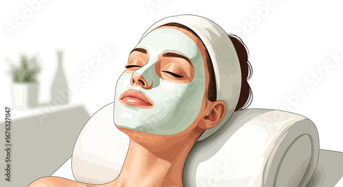 Relaxed woman enjoying facial treatment for radiant skin and wellness